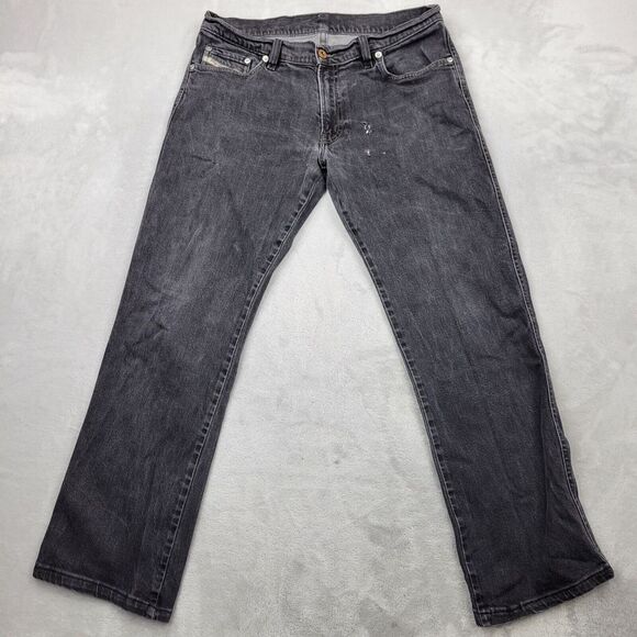 Diesel Jeans Mens 33 Straight Loose Denim Pants Biker Distress Italy Black Adult - Picture 1 of 9
